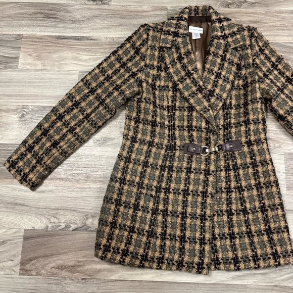 Soft Surroundings Yorkshire Houndstooth Green Tweed Coat Size Petite Small - Picture 4 of 10